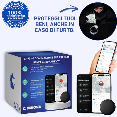 GP90 – Localizzatore GPS preciso senza abbonamento (Android/Apple)